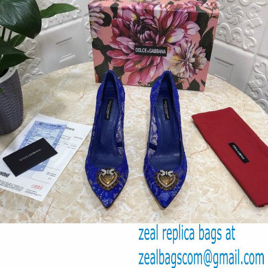 Dolce  &  Gabbana Heel 10.5cm Taormina Lace Pumps Blue with Devotion Heart 2021
